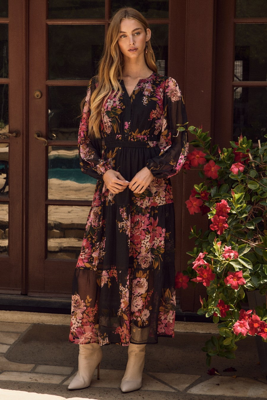 Floral Chiffon Midi Dress
