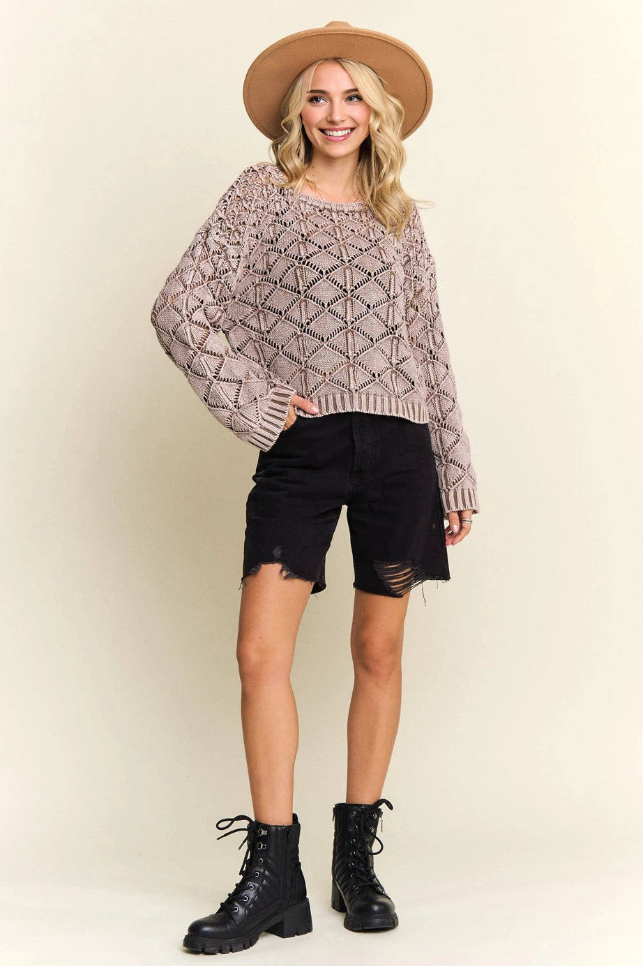 Long Sleeve Diamond Knit Sweater