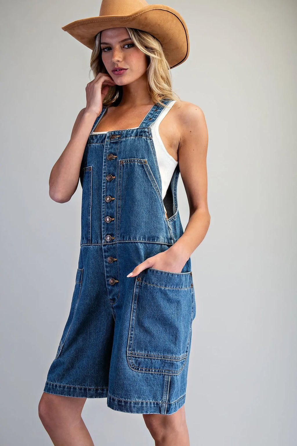 Button Down Front Pocket Romper