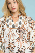 Mix Floral Print Balloon Sleeve Top