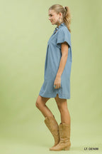 Denim Ruffle Collar Mini Dress