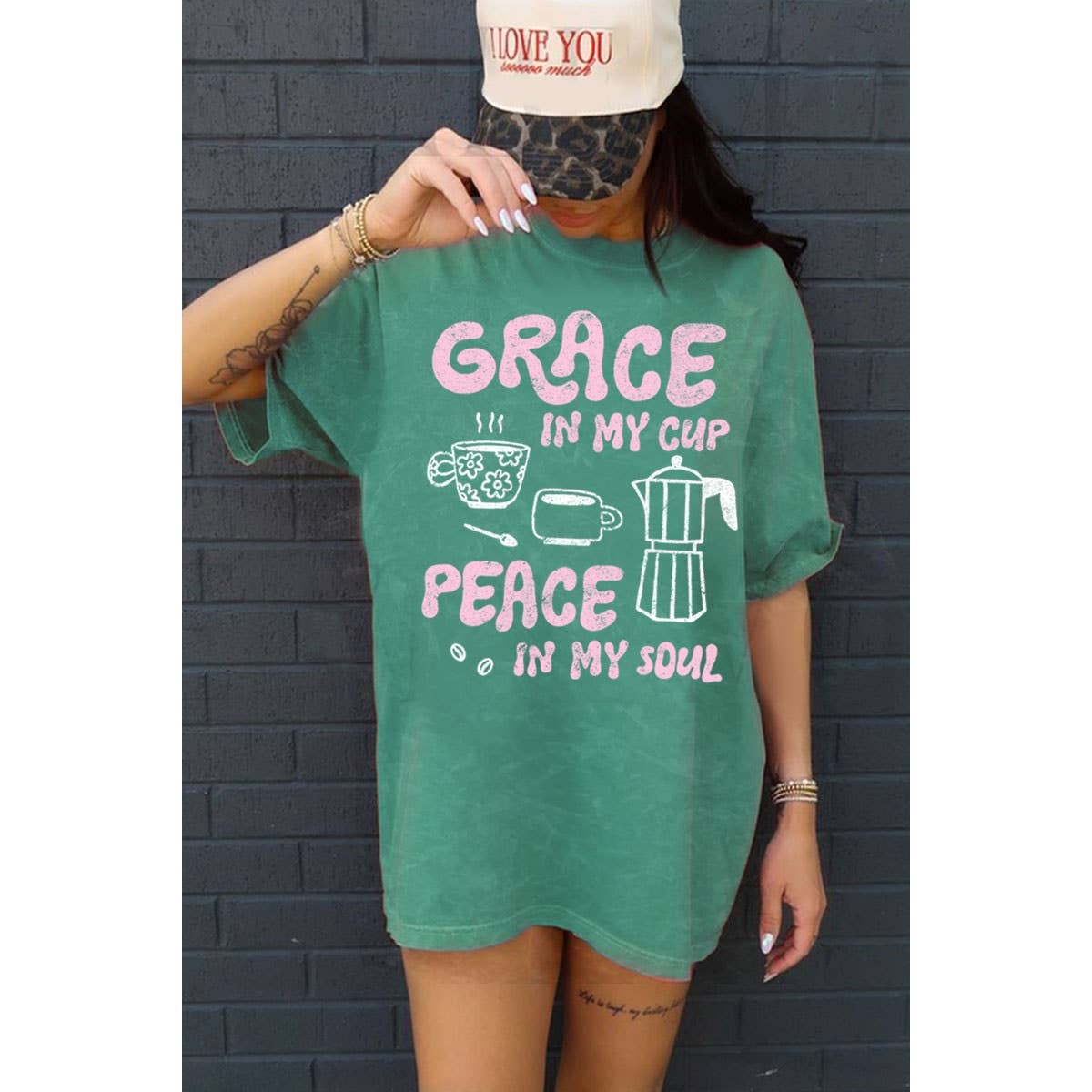 GRACE IN MY CUP Oversized Grapic Tee