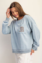 Mineral Washed Boot Motif Long Sleeve Sweatshirt