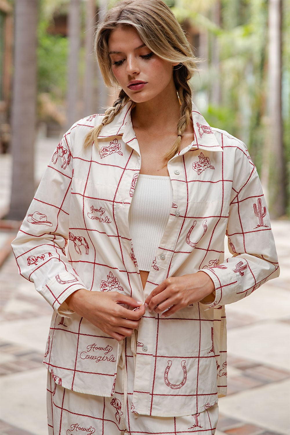 Embroidered Western Button Down Shirt