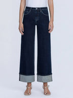 High Rise Trouser Fold Cuffed Wide Leg Jeans