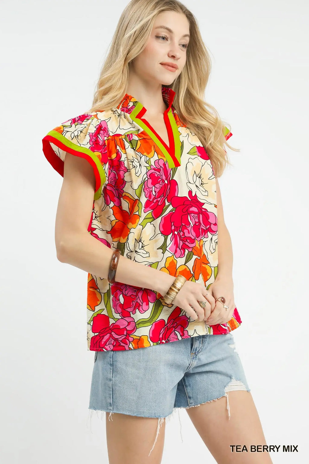 Floral Print Blouse with Contrast Trim