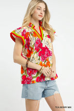 Floral Print Blouse with Contrast Trim