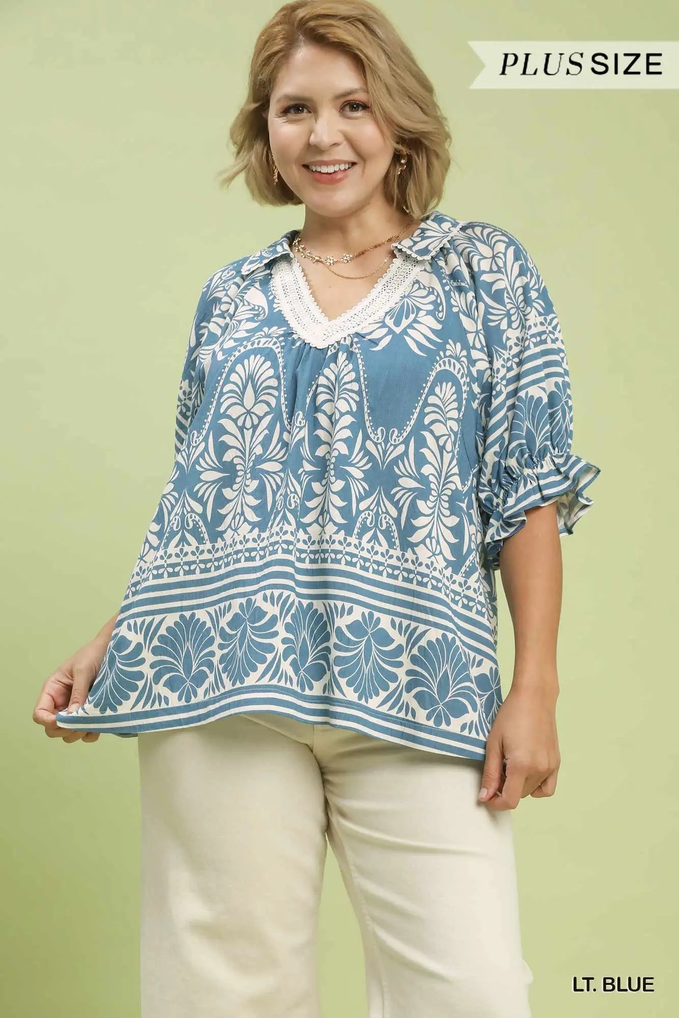 Two Tone Border Print Top