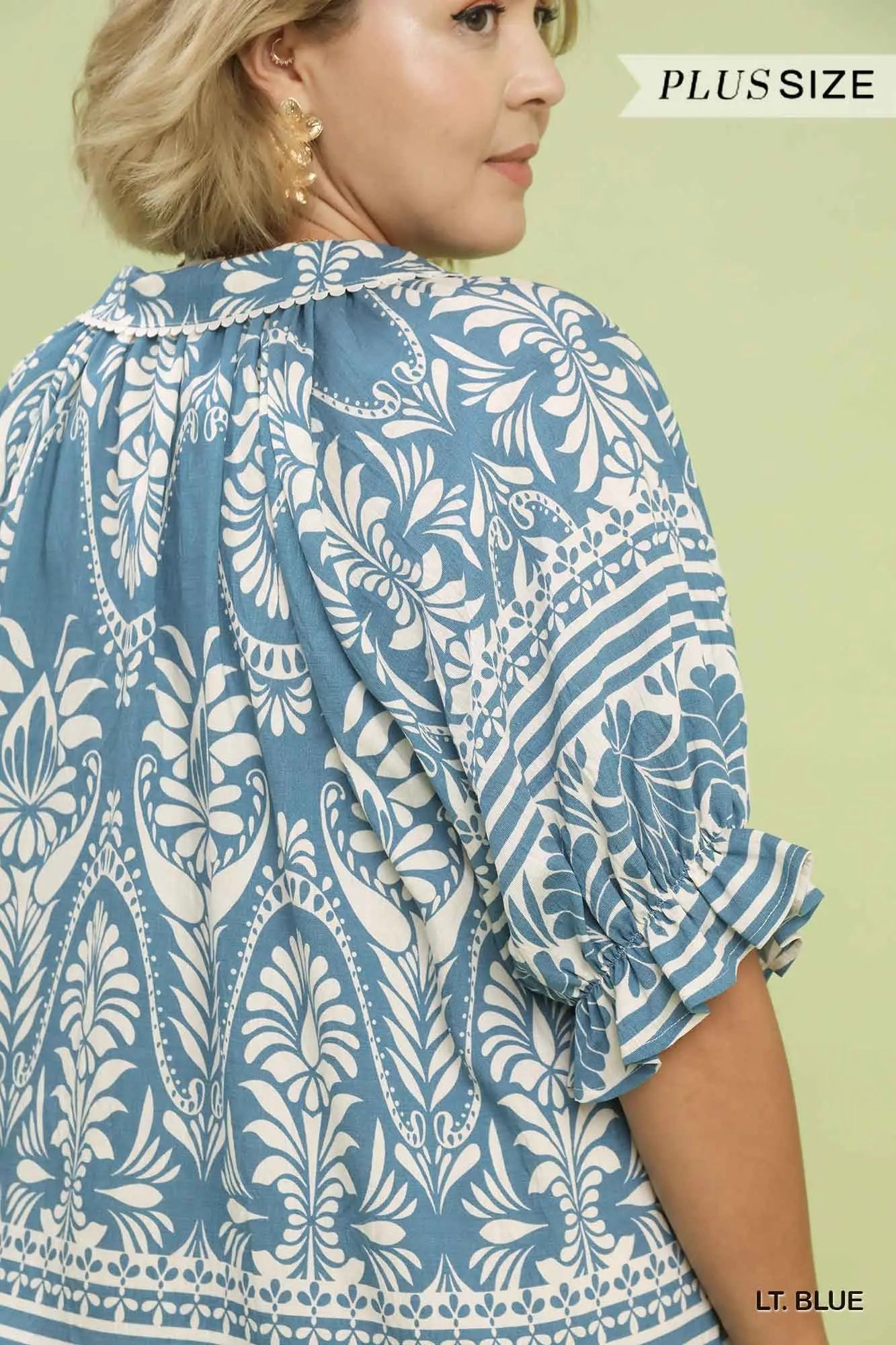 Two Tone Border Print Top