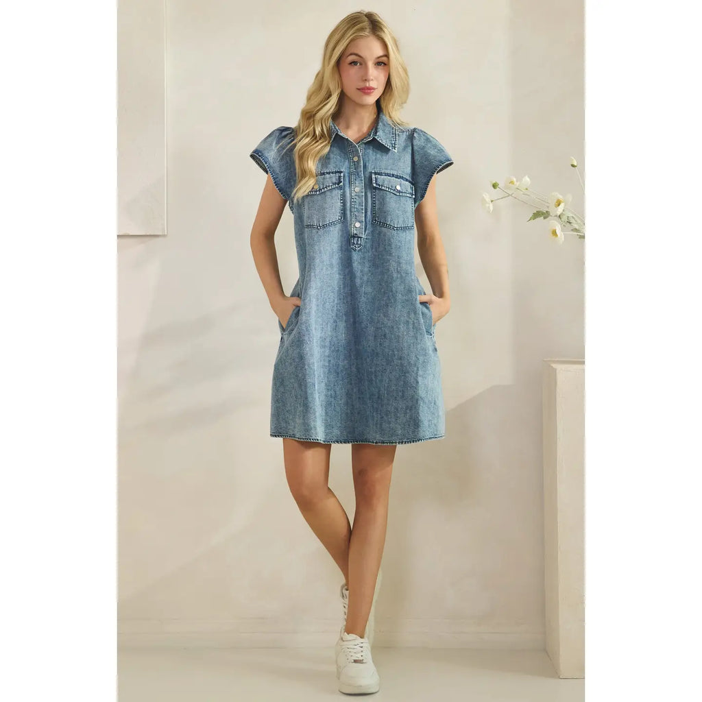 Washed Denim Utility Dress