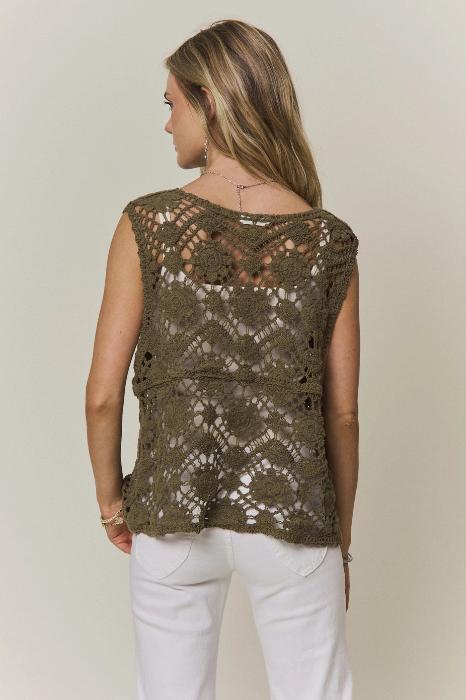Boho Crochet Knit Button Vest Top