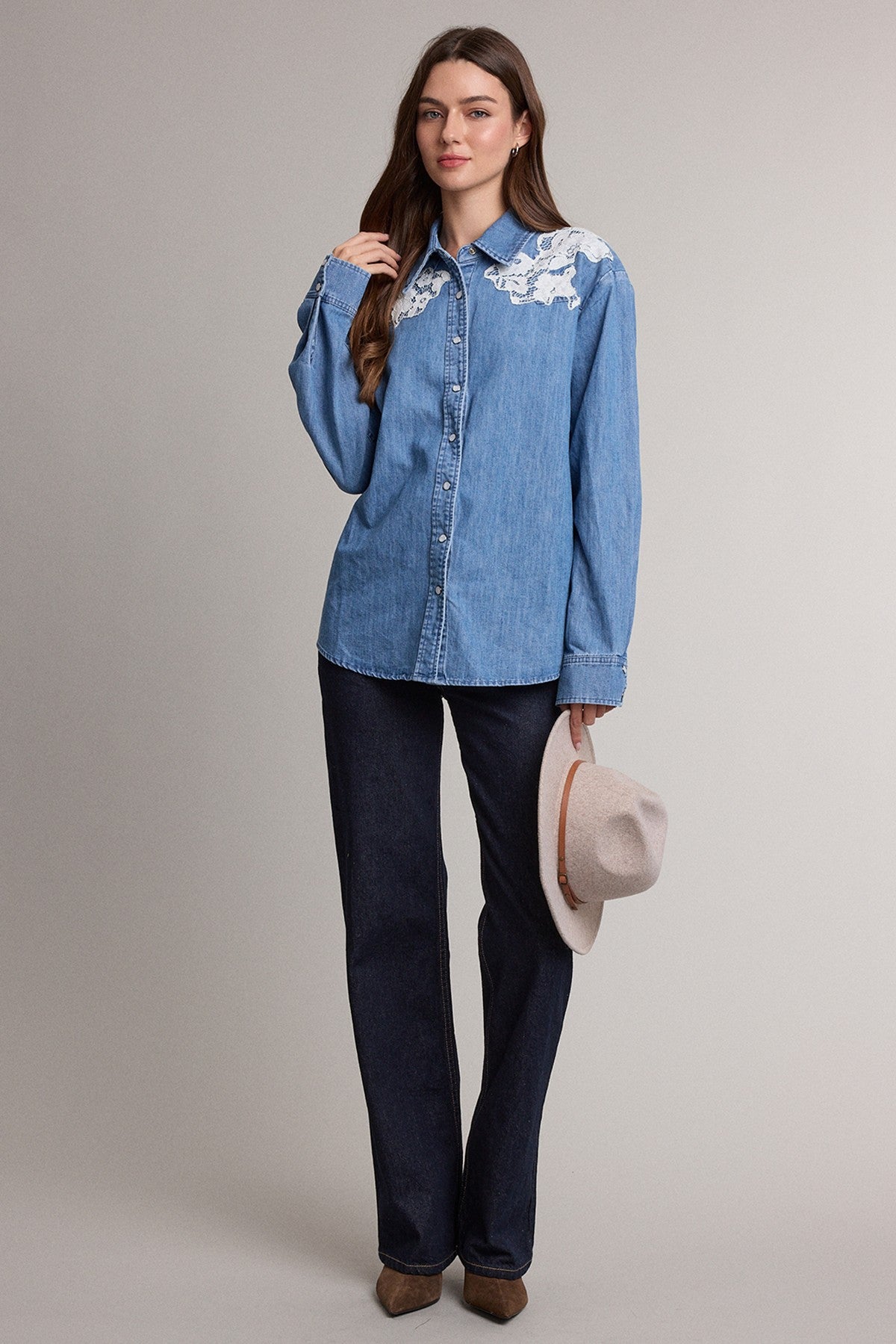 Romantic Lace Detail Denim Shirt