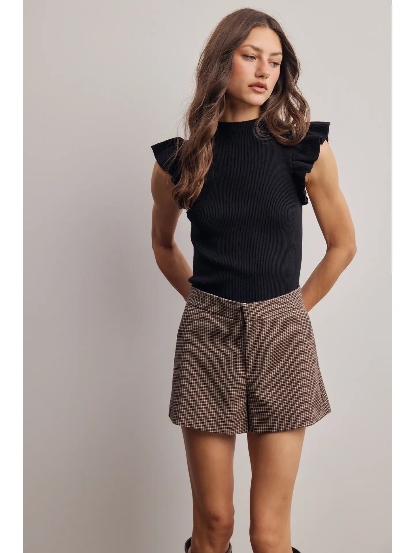 Ruffle Sleeve Rib Knit Top