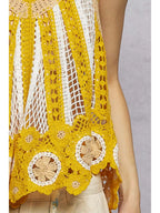 V-Neck Sleeveless Scalloped Edge Stripe Border Crochet Top