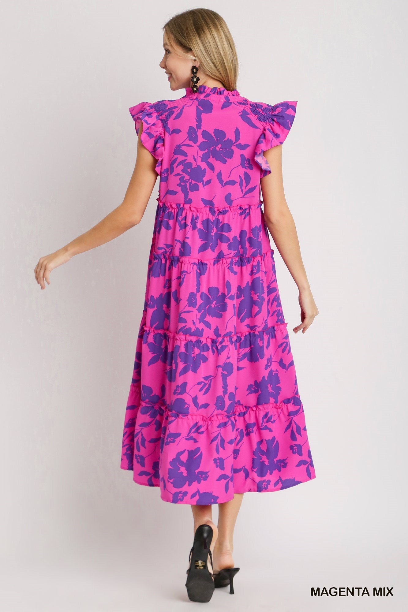 Split Neck Floral Maxi Dress