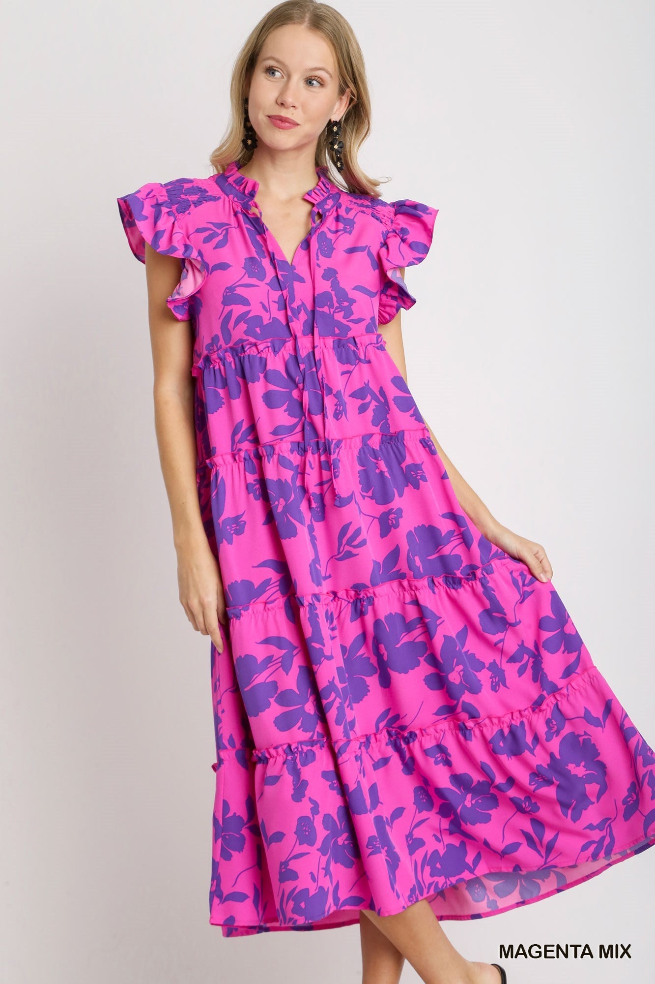 Split Neck Floral Maxi Dress