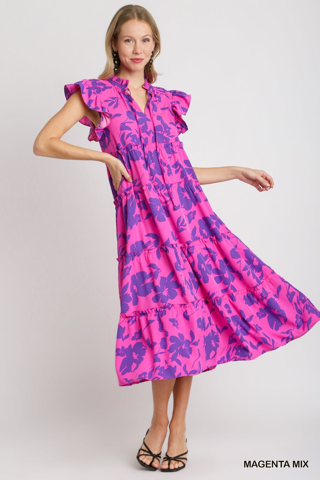 Split Neck Floral Maxi Dress