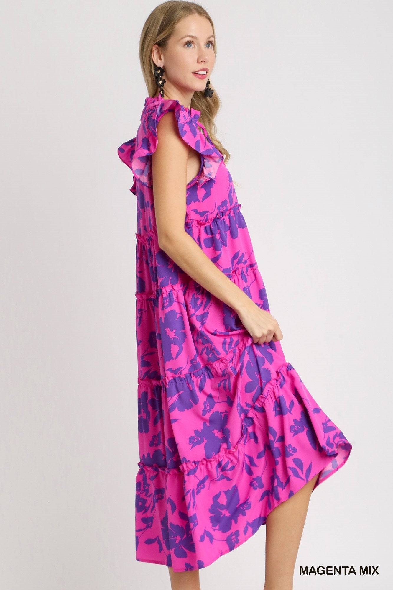 Split Neck Floral Maxi Dress