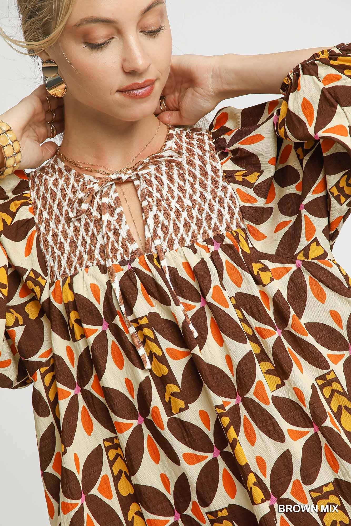 Geometric Floral Print Mini Dress