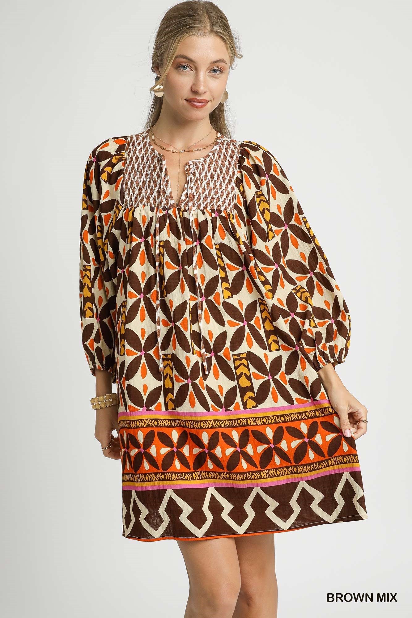Geometric Floral Print Mini Dress