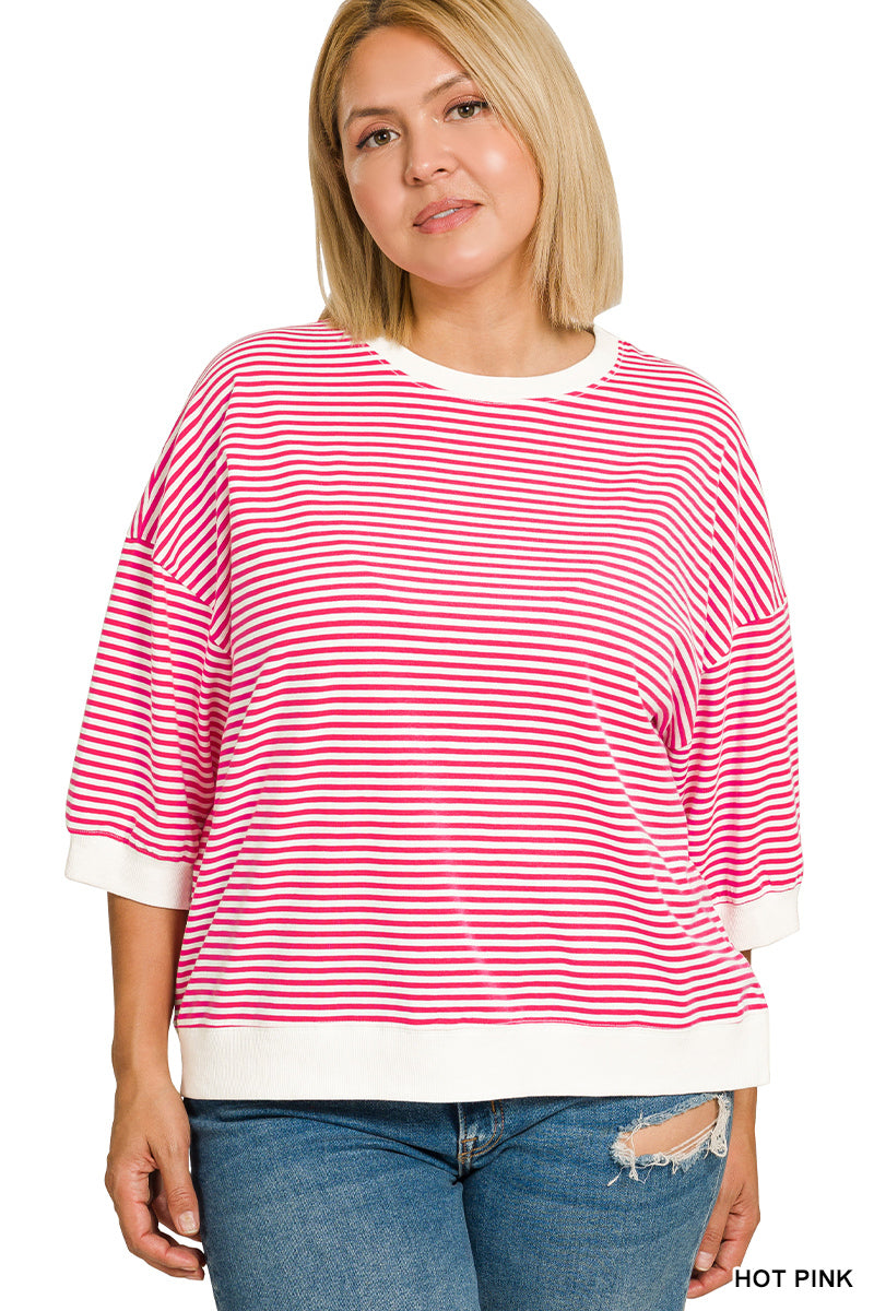 Striped Contrast Trim Rib Banded Top