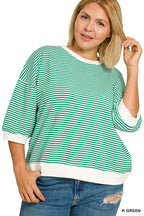 Striped Contrast Trim Rib Banded Top