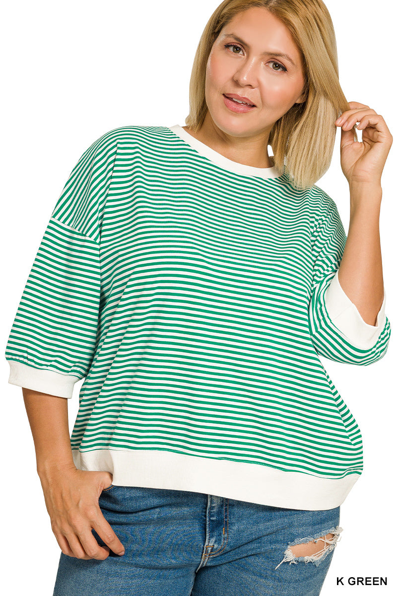 Striped Contrast Trim Rib Banded Top