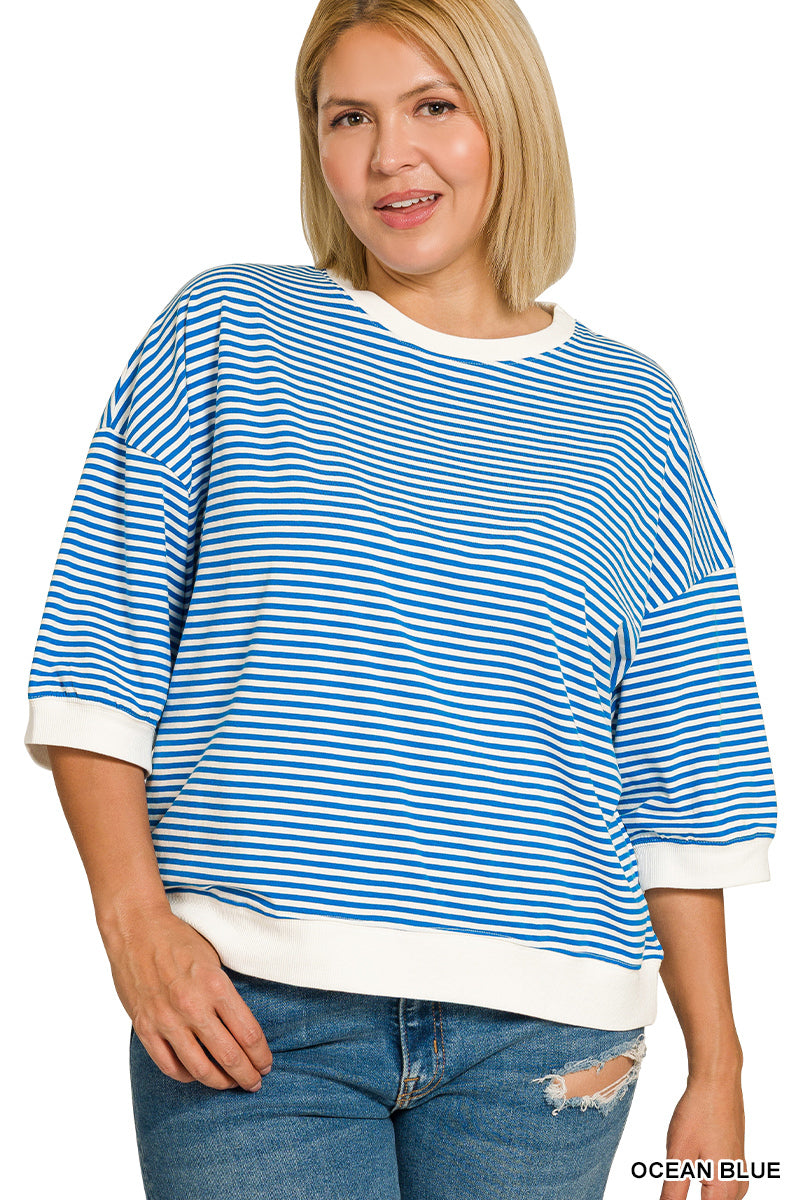 Striped Contrast Trim Rib Banded Top