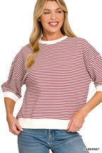 Striped Contrast Trim Rib Banded Top