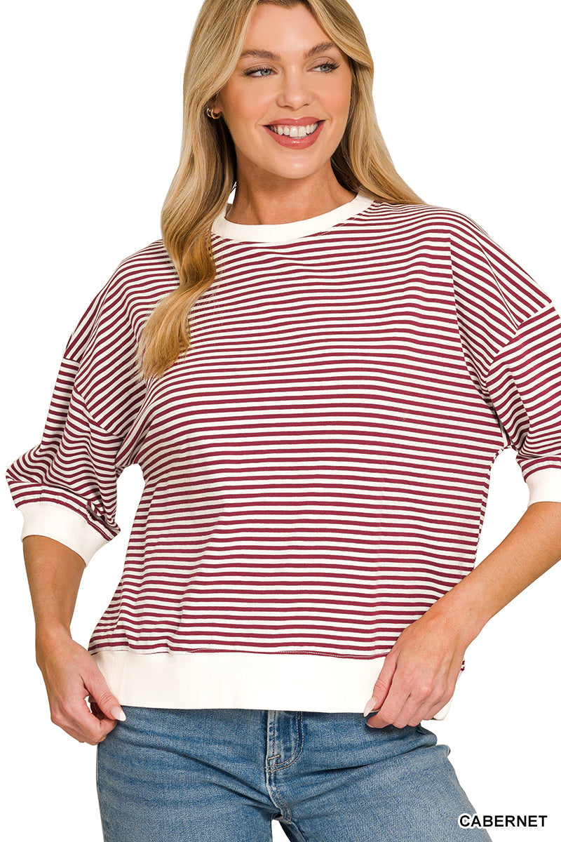 Striped Contrast Trim Rib Banded Top