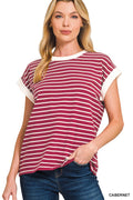 Contrast trim cap sleeve stripe tee