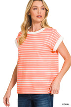 Contrast trim cap sleeve stripe tee