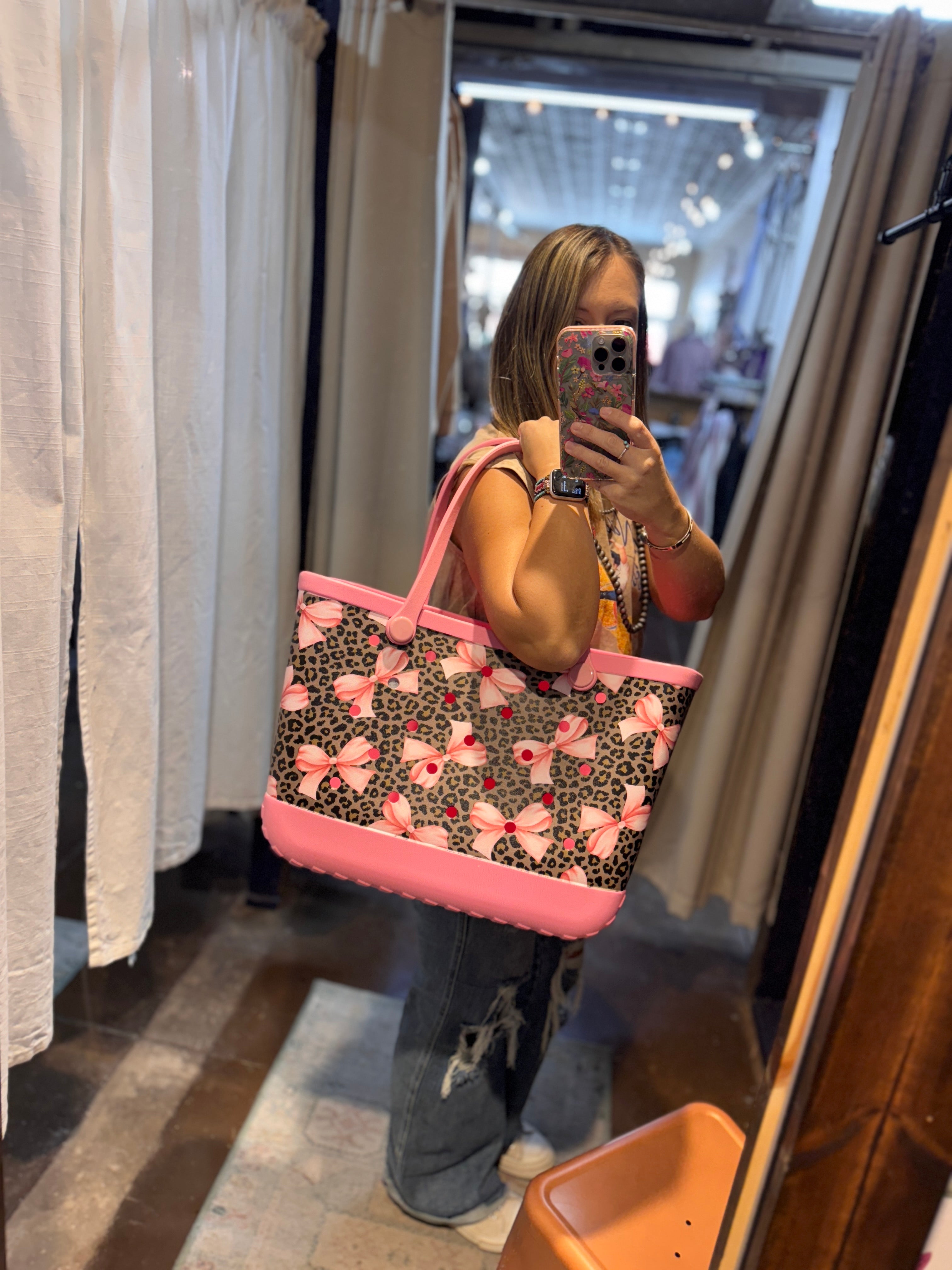 Waterproof Tote - Leopard Bows