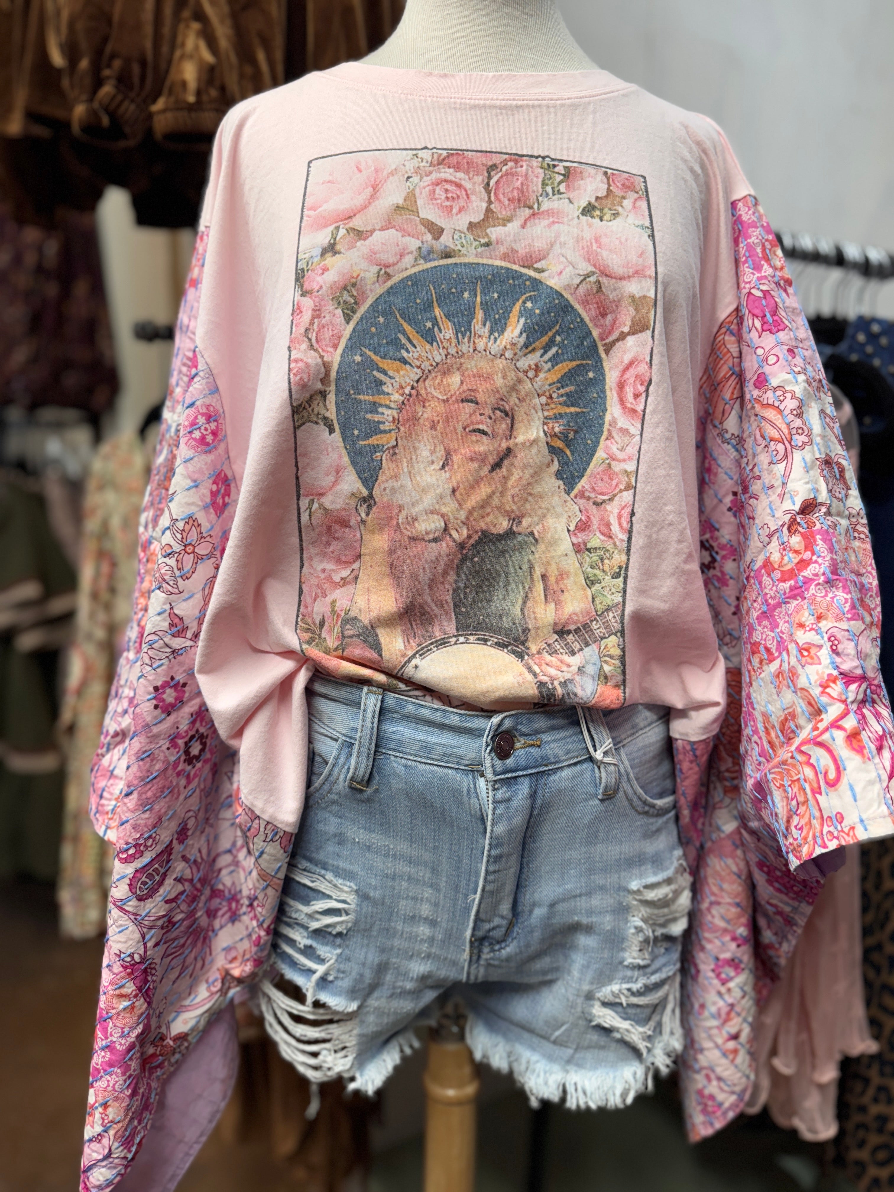 Dolly Print Washed Poncho Top