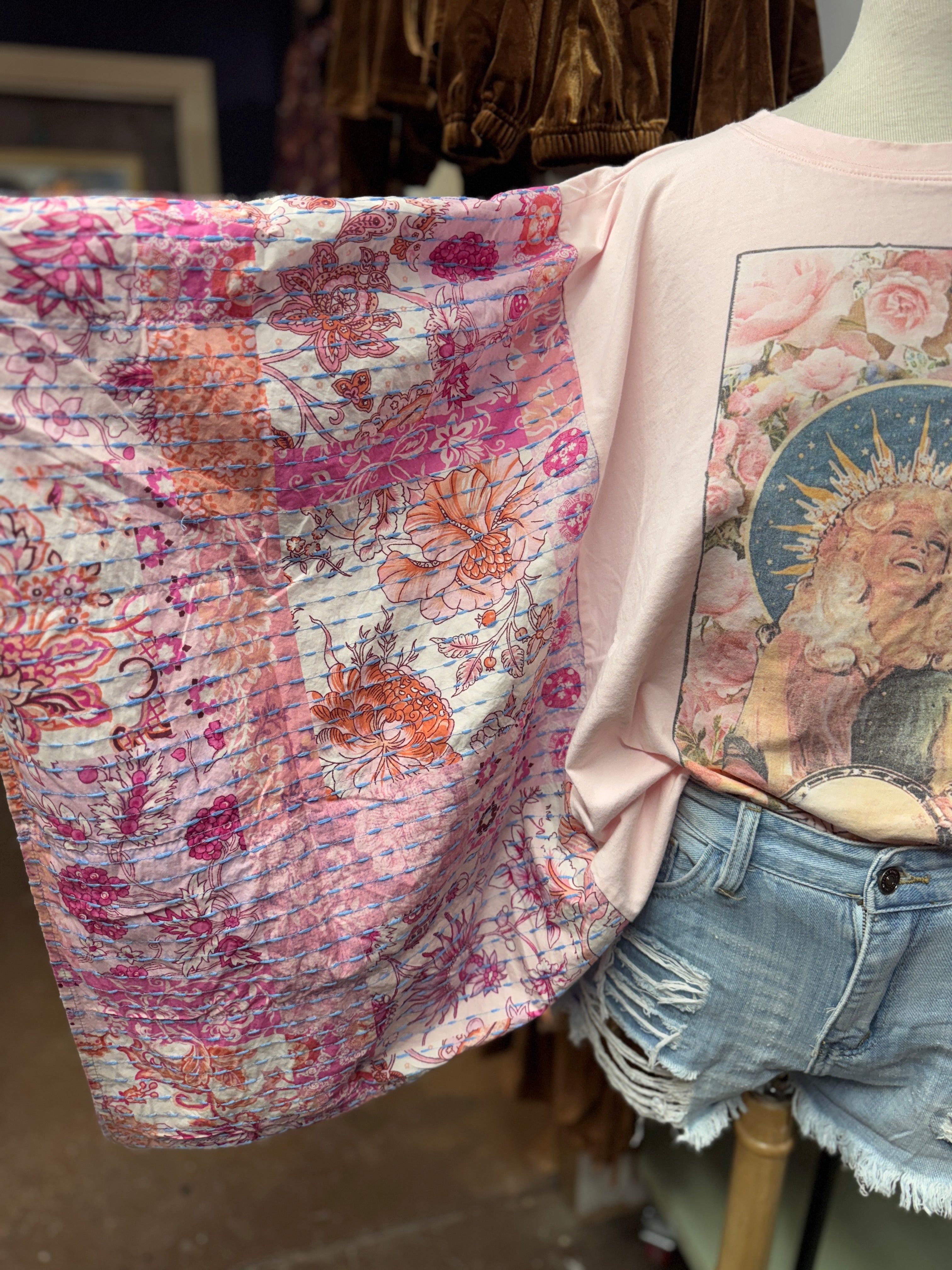 Dolly Print Washed Poncho Top