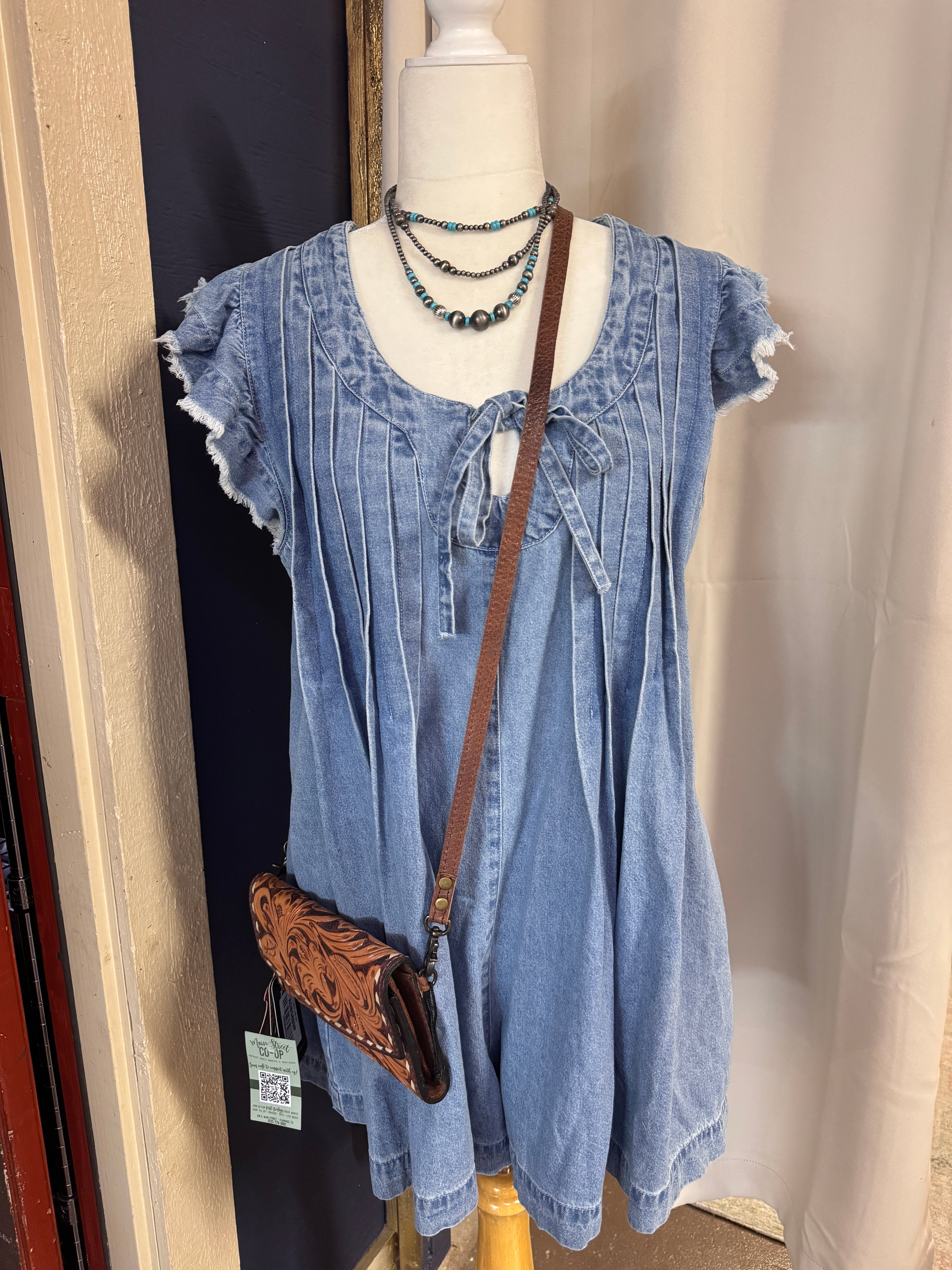 Frayed Ruffle Sleeve Denim Romper