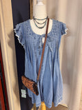 Frayed Ruffle Sleeve Denim Romper