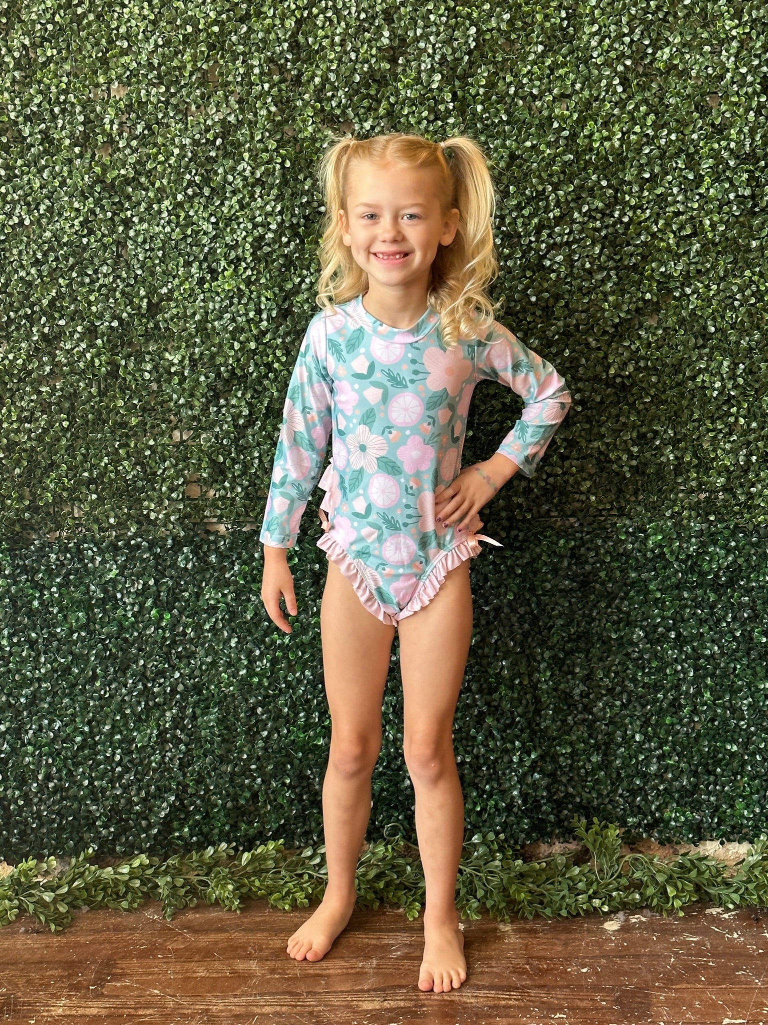 Long Sleeve Swimsuit Mint Green Floral