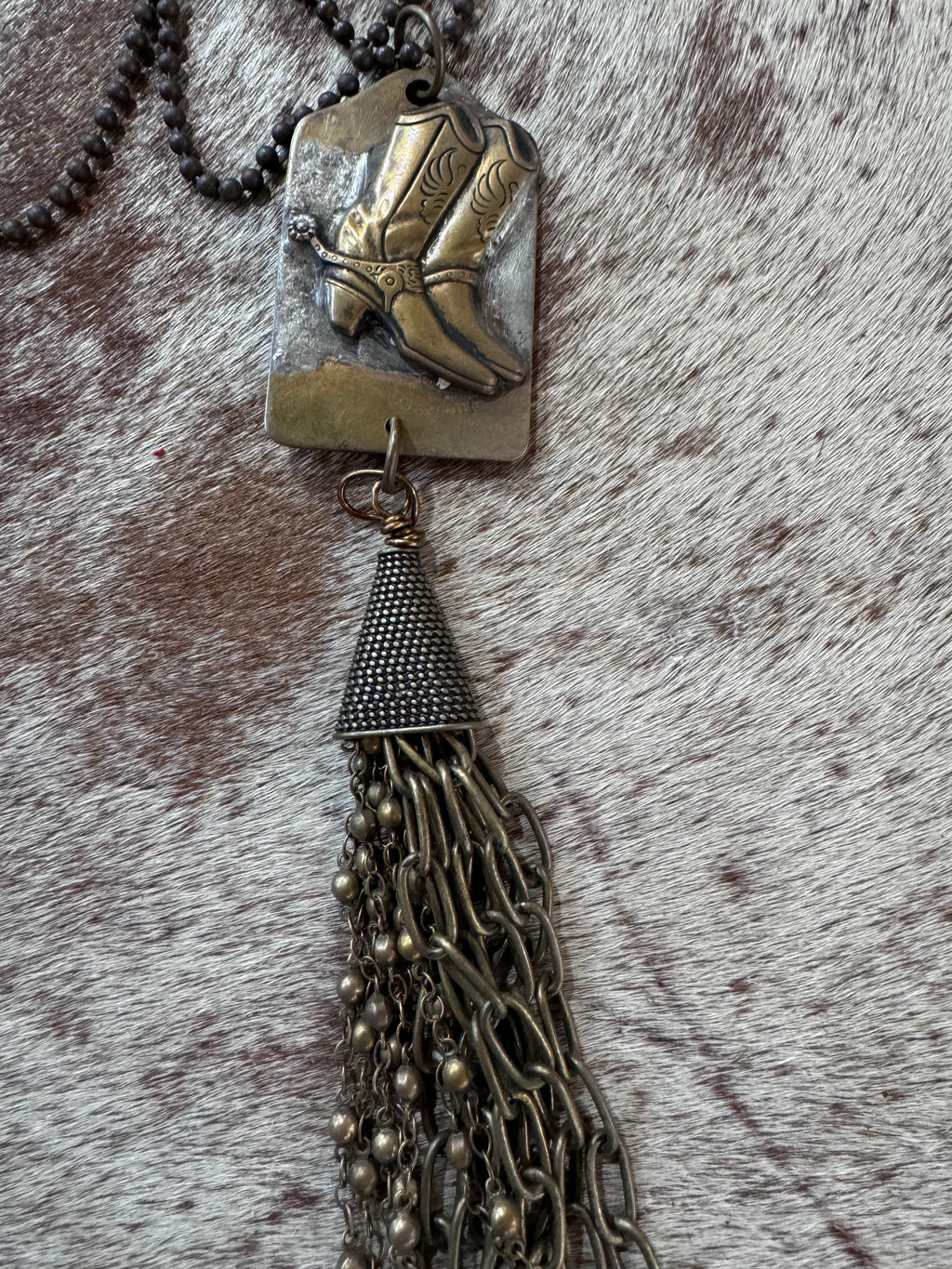 Western Antique Boot & Tassel Necklace