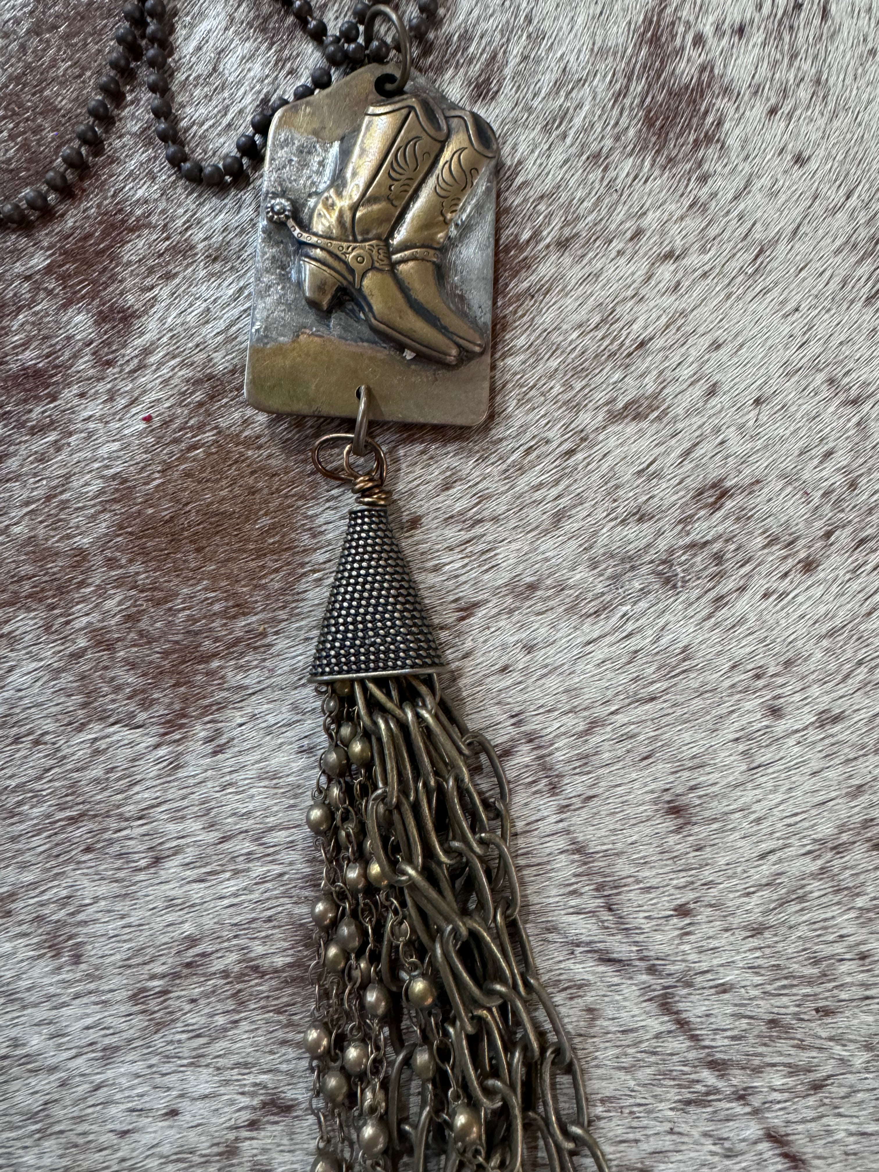 Western Antique Boot & Tassel Necklace