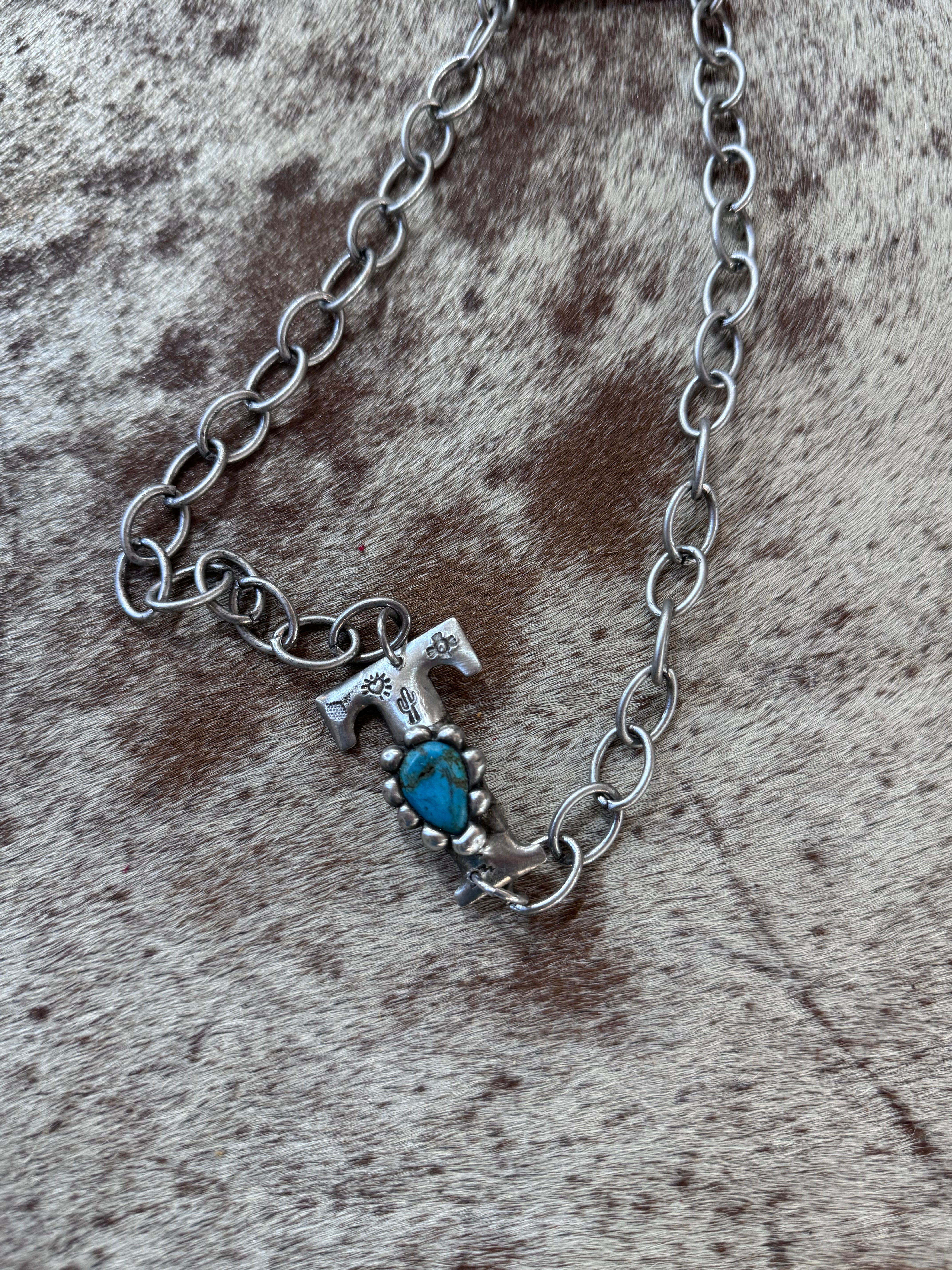 Turquoise Stone Letter Necklace