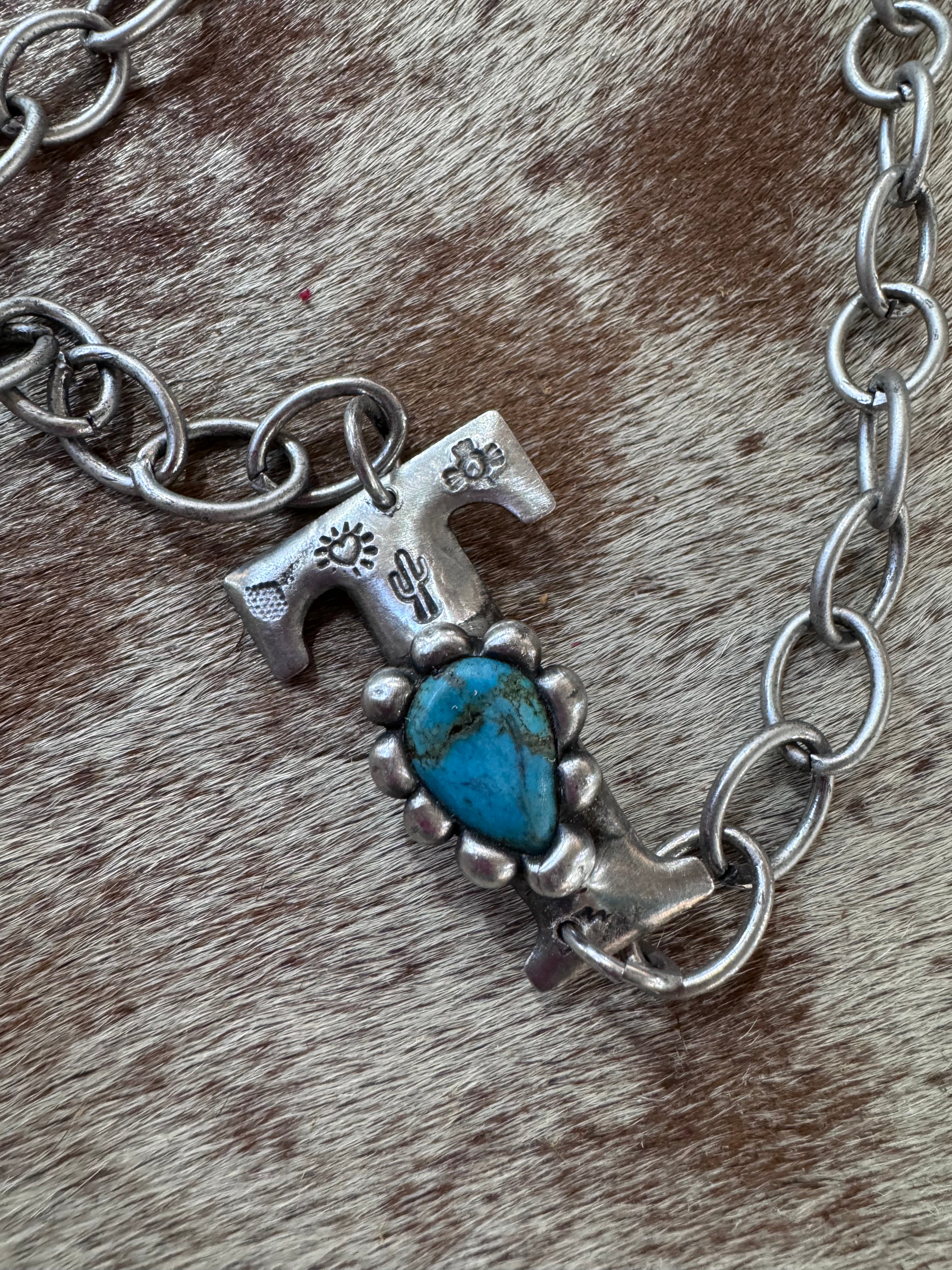 Turquoise Stone Letter Necklace