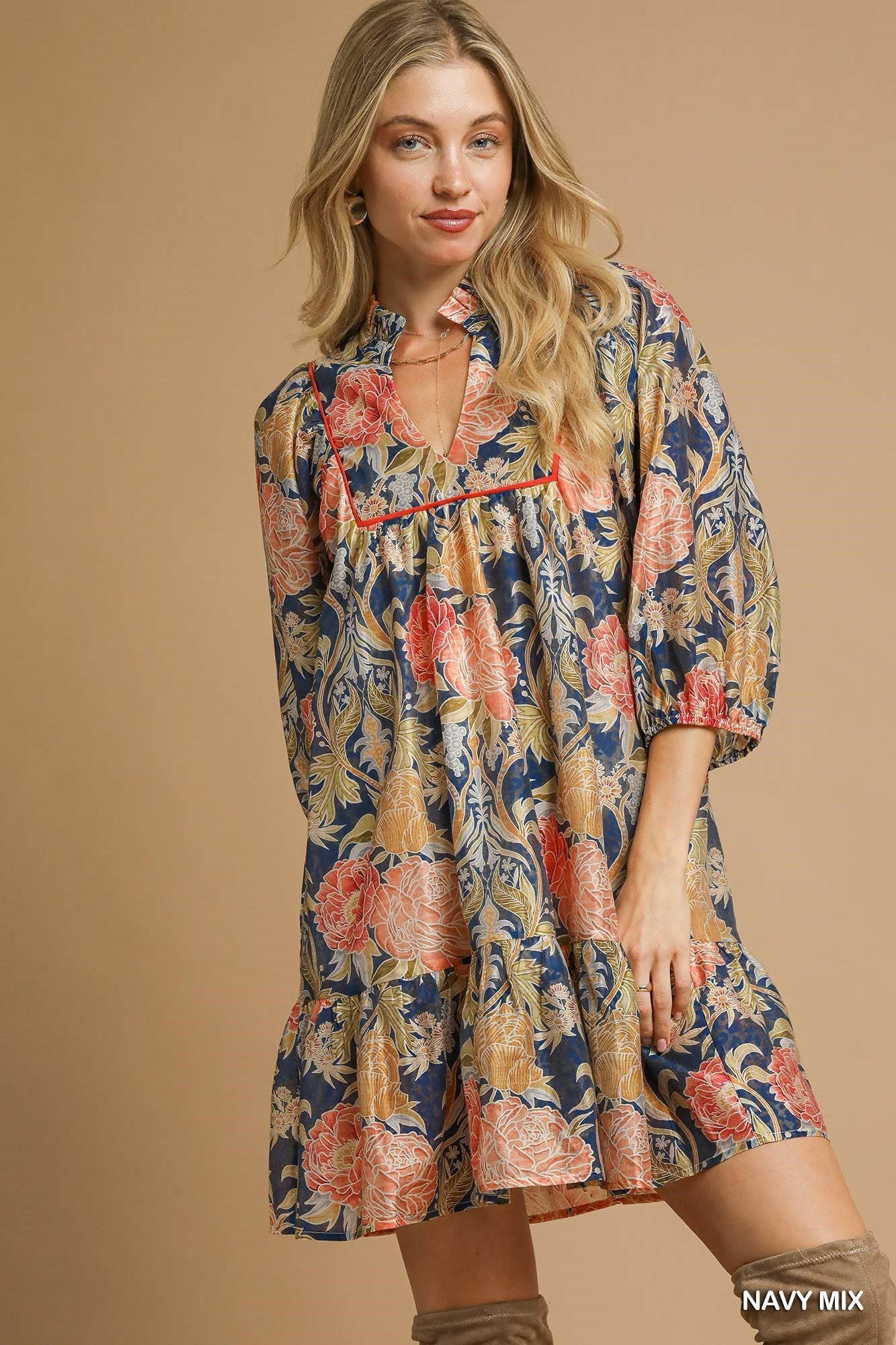 Abstract Print Puff Sleeve Mini Dress