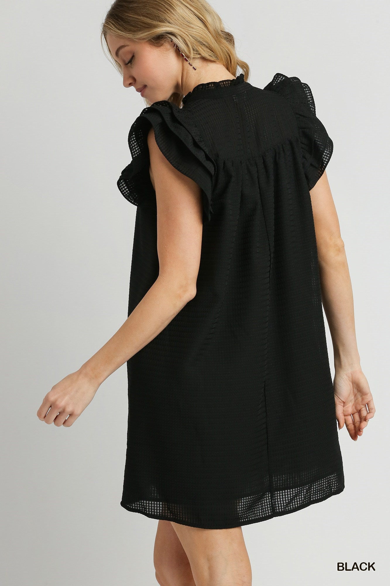 Ruffle Sleeve Split Neck Dress