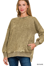 Acid Wash Fleece Hi-Low Hem Pullover