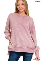 Acid Wash Fleece Hi-Low Hem Pullover