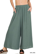 Woven pleated linen blend wide leg pants