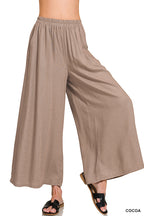 Woven pleated linen blend wide leg pants
