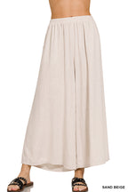 Woven pleated linen blend wide leg pants