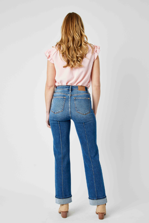 HW Front Seam Detail & Cuffed Straight Jeans